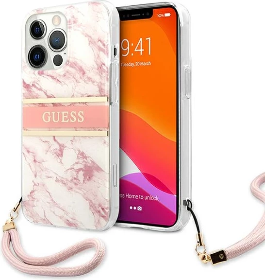 Mbështjellës Guess Marble Strap për iPhone 13 Pro Max 6.7", Rozë