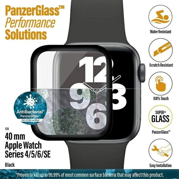 Xham i temperuar PanzerGlass për Apple Watch 4/5/6/SE, 40mm, i zi