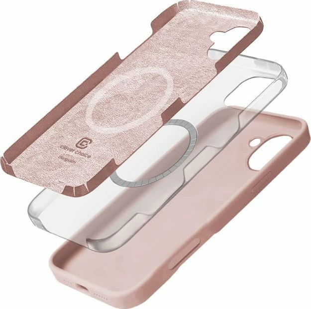 Mbështjellës Crong Color Cover Magnetic për iPhone 16, MagSafe, silikon anti-shok, Sand Pink