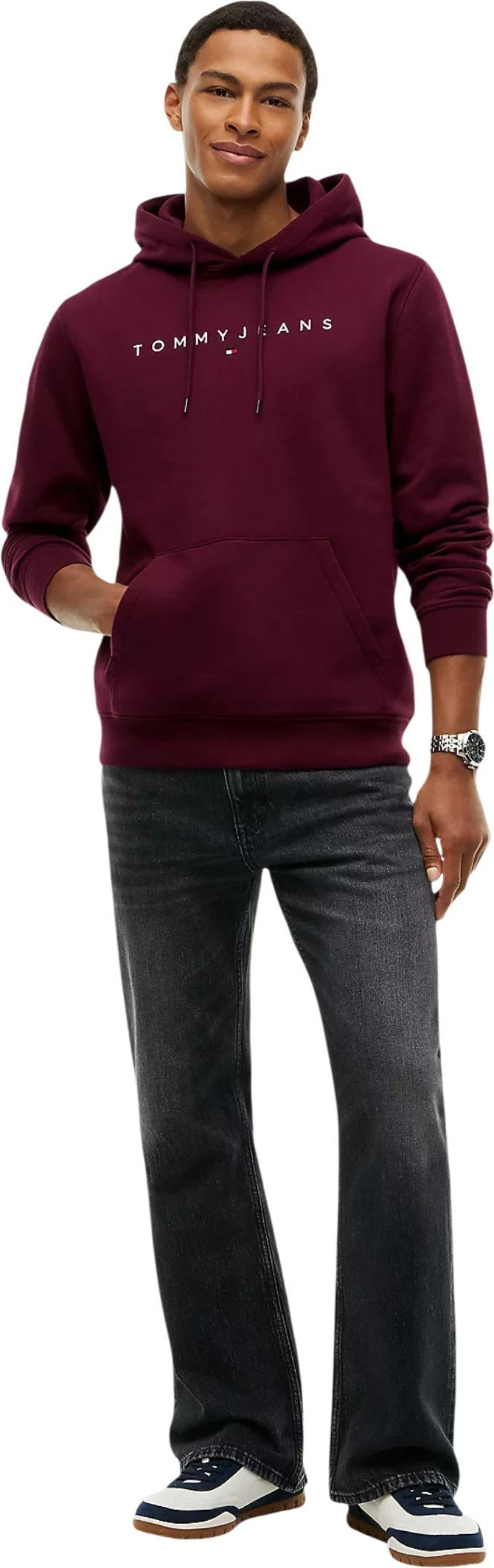 Duks me kapuç me zinxhir Tommy Hilfiger Jeans TJM REG LINEAR LOGO DM0DM20746 për meshkuj, vjollcë [Madhësia: XL]