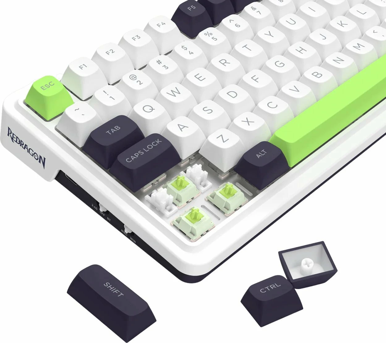 Tastierë gaming mekanike Redragon Eisa Max K686WBG-RGB-MAX RGB, 3-mode (USB-C/Bluetooth/2.4GHz), US layout, e bardhë/jeshile