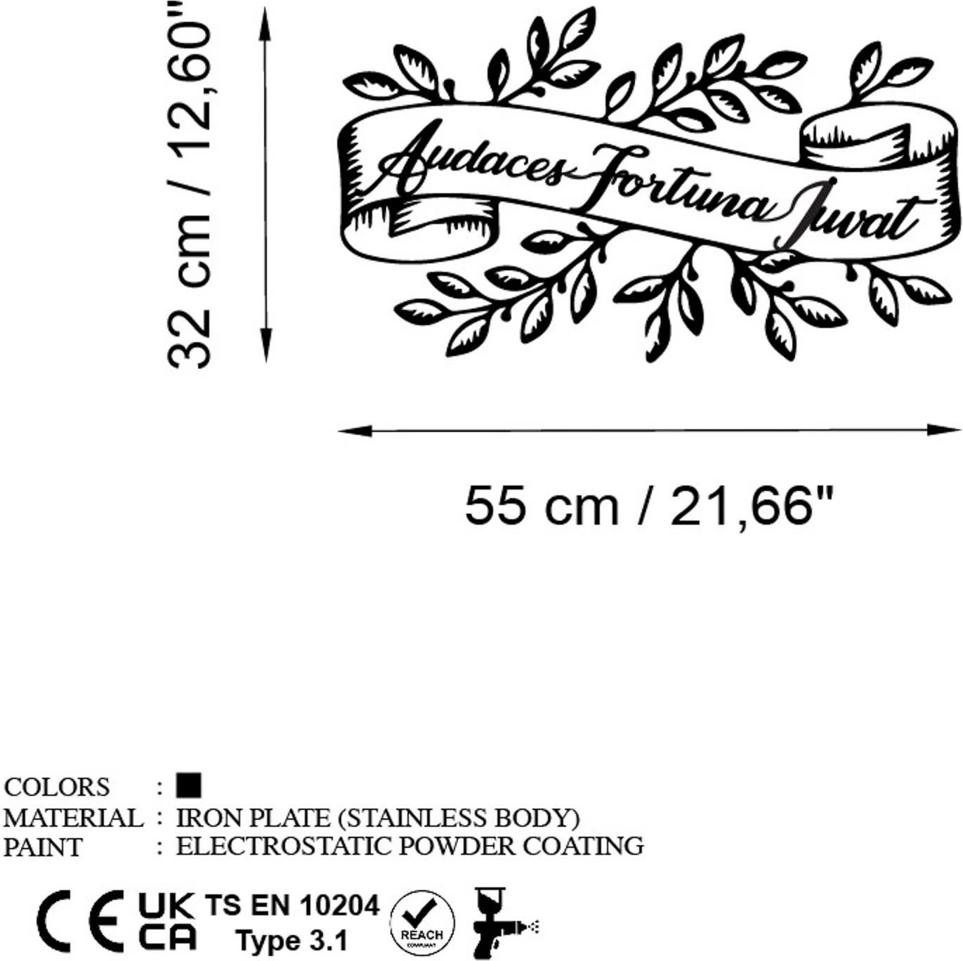 Aksesor dekorativ metalik për mur, Wallity Audaces Fortuna 2, ngjyrë e zezë, 55x32cm