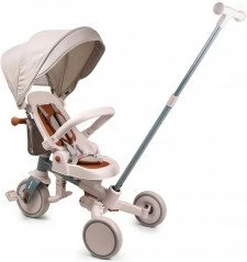 Tricikël fëmijësh Milly Mally Zippy, 12+ muaj, 25 kg max, ulëse rrotulluese 180°, rrota shkumë, kornizë çeliku, me tendë dhe shtytës prindi, Blu