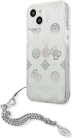 Mbështjellës Guess Peony Chain për iPhone 13 mini 5.4", argjendtë
