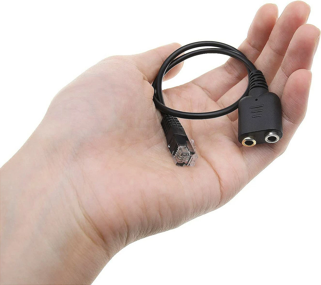 Adapter audio kabllo EQUIP 147944, RJ9 mashkull në 2x 3.5mm femër, 0.25 m, i zi