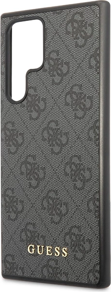 Mbështjellës Guess 4G Metal Gold Logo për Samsung Galaxy S23 Ultra, lëkurë sintetike, Gri