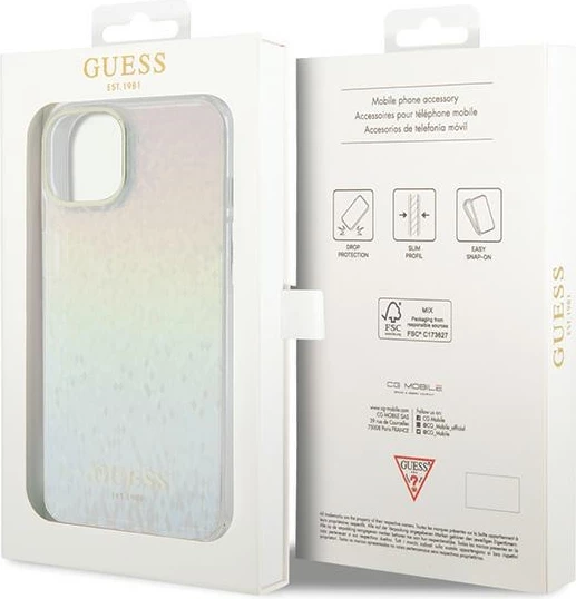 Mbështjellës Guess IML Faceted Mirror Disco Iridescent për iPhone 15, shumëngjyrësh