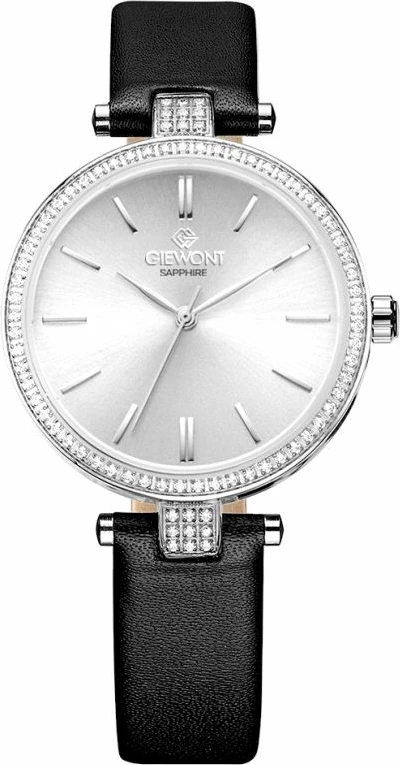 Orë dore femrash Giewont GW9890-A1, argjend, rrip lëkure e zezë