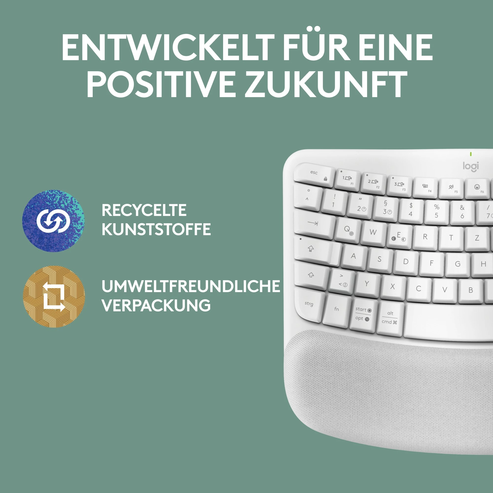 Tastierë Logitech Wave Keys për Mac, Full-size, Wireless, Bluetooth, Membranë, QWERTZ, Bardhë