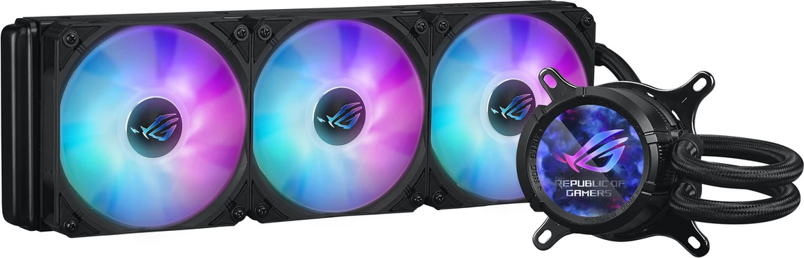 Ftohës me ujë AIO, Asus ROG Strix LC III 360 ARGB LCD (90RC00W1-M0UAY0), radiator 360mm, ARGB + LCD, madhësi XL, e zezë