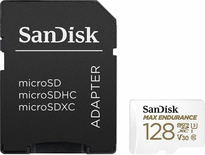 Kartelë memorje microSDXC SanDisk MAX ENDURANCE 128GB, U3/V30 + adapter SD, bardhë/zezë