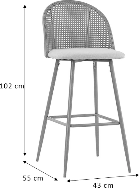 Karrige për bar Kace pe rattan natyrale-material natyral-metal natyral 43x55x102cm