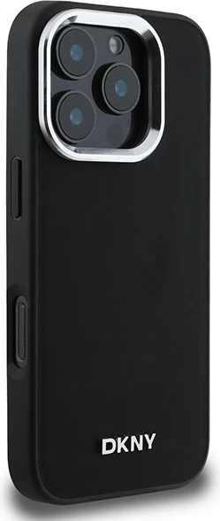 Mbështjellës DKNY Plain Silver Logo MagSafe për iPhone 16 Pro, i zi
