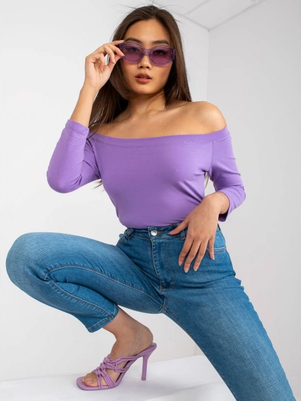 Bluzë off-the-shoulder për femra BASIC FEEL GOOD, vjollcë