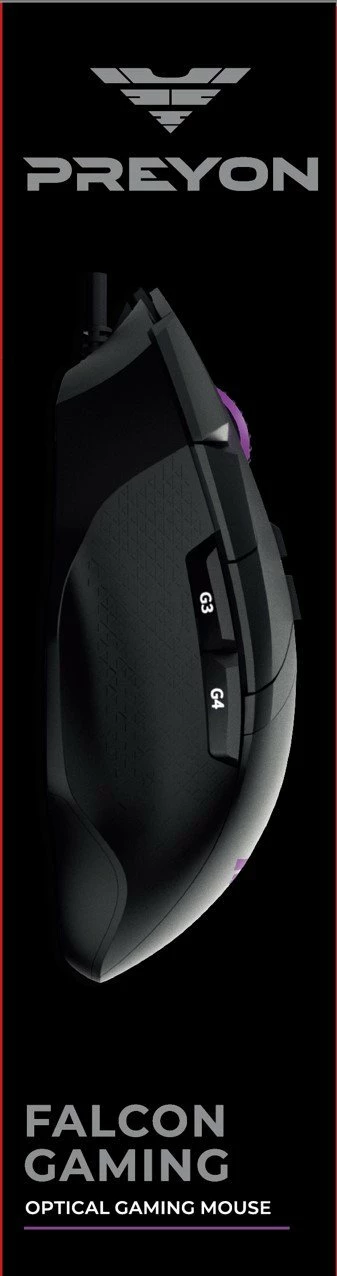 Maus gaming PREYON Falcon PFG27B, 12400 DPI, 9 butona, USB me kabllo, RGB, i zi