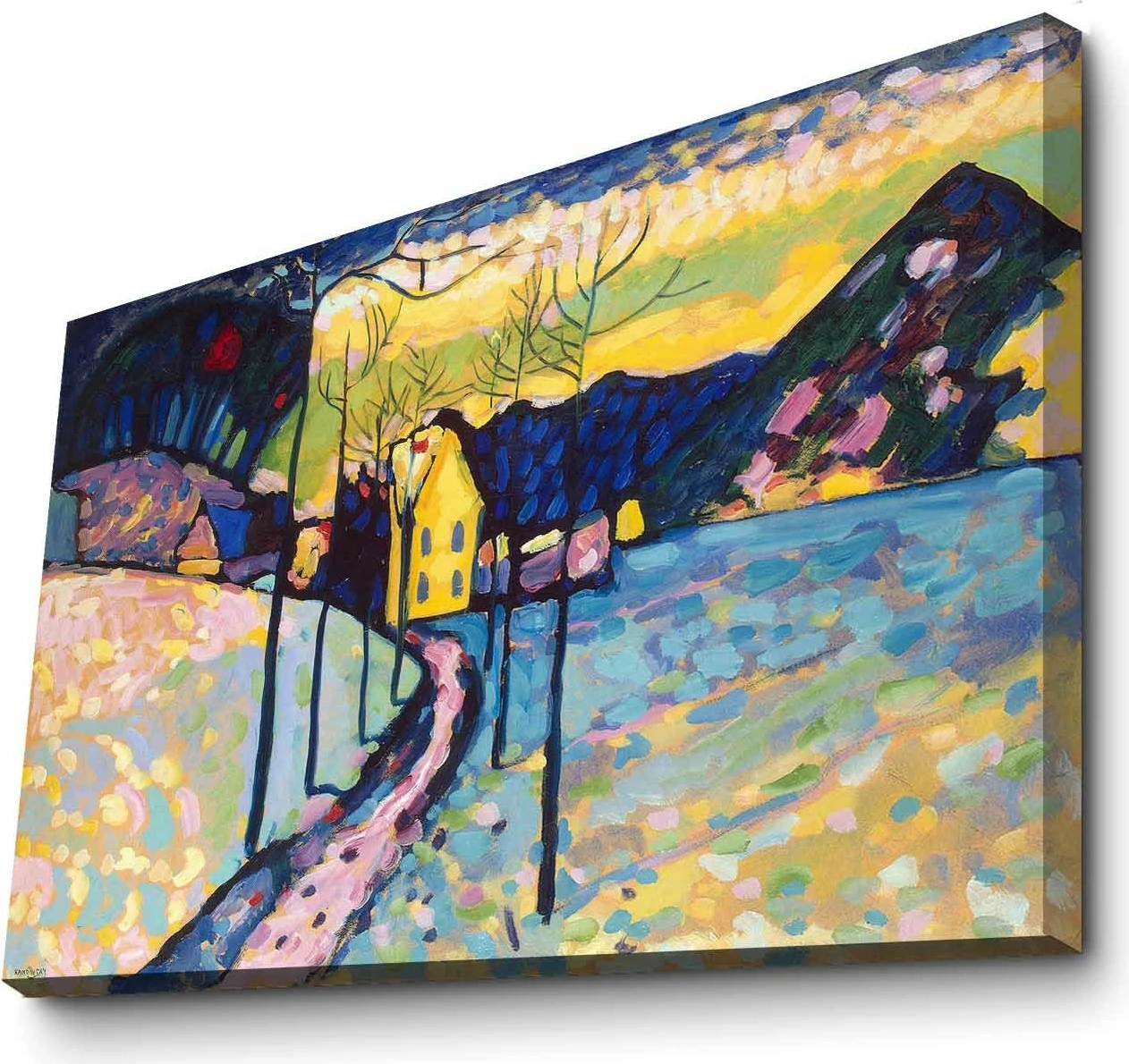 Pikturë dekorative në kanavacë, peizazh dimri Kandinsky, shumëngjyrëshe, 70x100cm