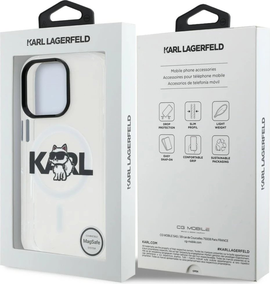 Mbështjellës MagSafe Karl Lagerfeld IML Choupette Head Sketch për iPhone 16 Pro Max, hardcase TPU/PC, transparent, në kuti
