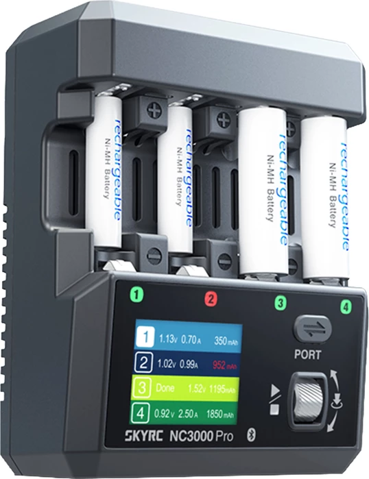 Karikues baterish SkyRC NC3000 Pro, 4 slot AA/AAA, NiMH/NiCd, PD/QC, Bluetooth, i zi