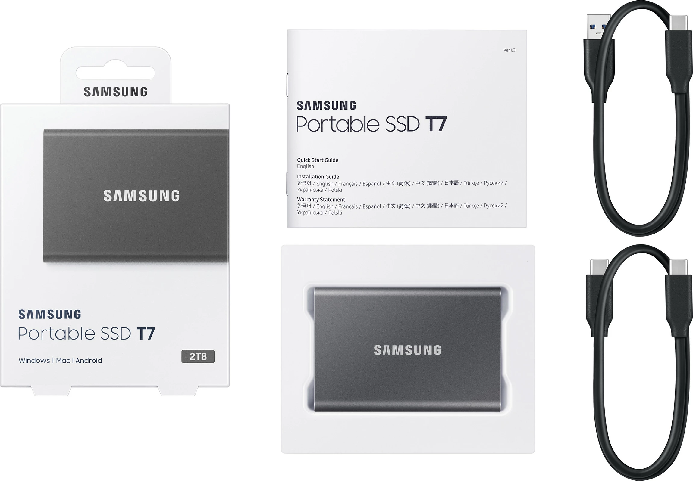 SSD portabël Samsung T7, 2 TB, USB Type-C, 3.2 Gen 2, Gri