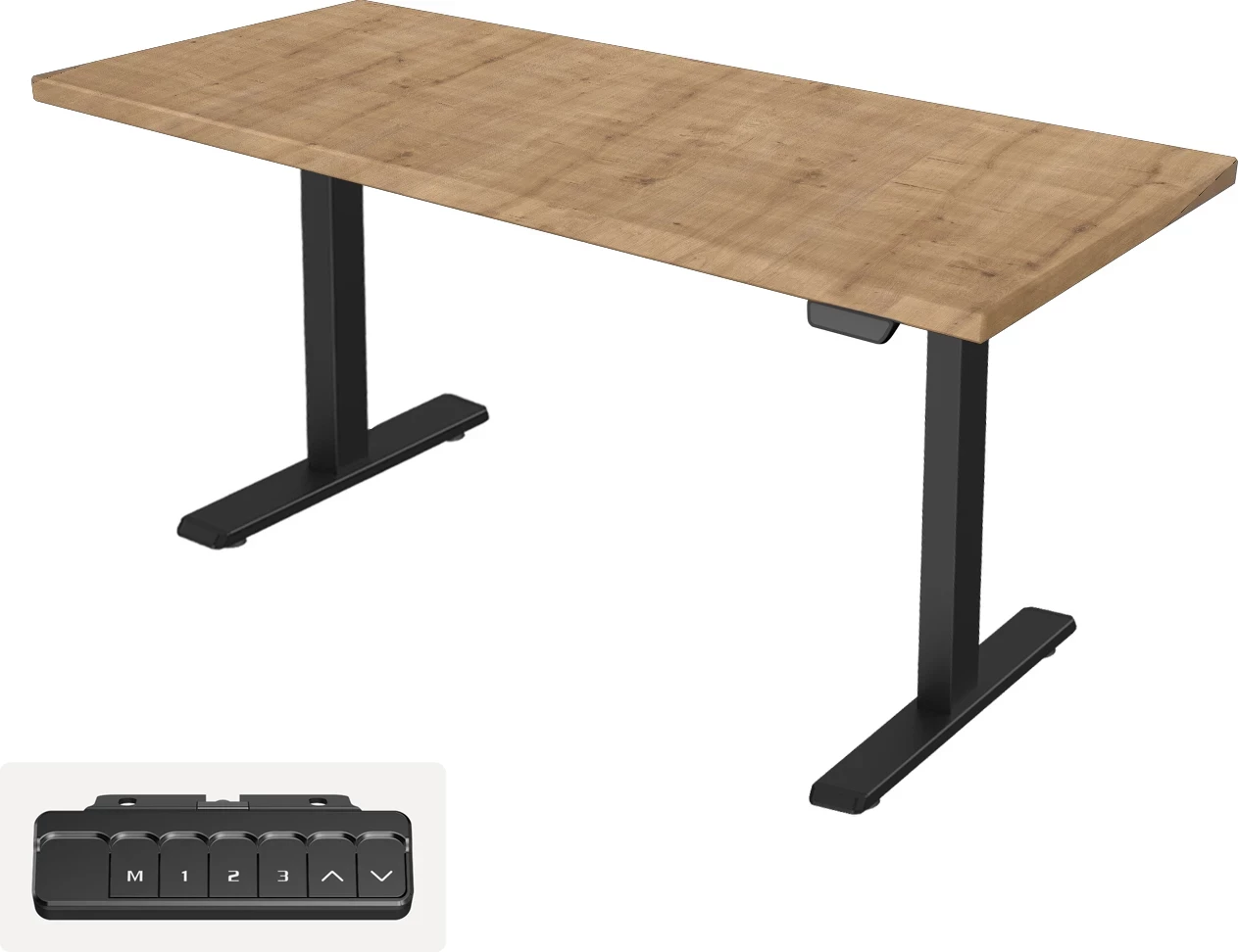 Tavolinë elektrike sit-stand UVI Lite V2, 139x68x2.5 cm, 73.5-121.5 cm, 80 kg, Chalet Oak, kornizë e zezë