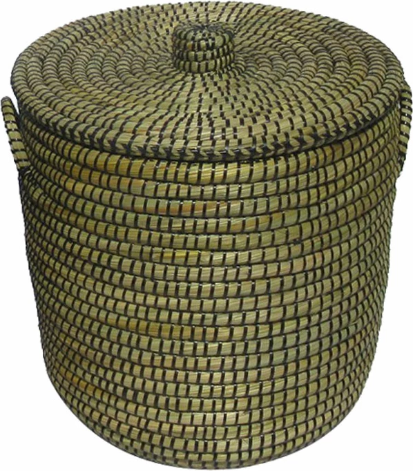 Shportë AFRICA me kapak, kansgrass natyral, PVC, 45x45x50cm, ngjyrë natyrale e zezë