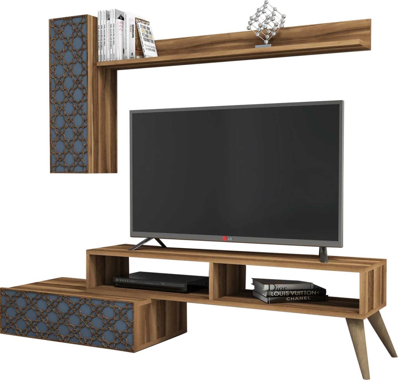 Set mobiljesh TV, ngjyrë arre dhe kaltër qielli, FH9518.01, 150x37.2x37.8cm