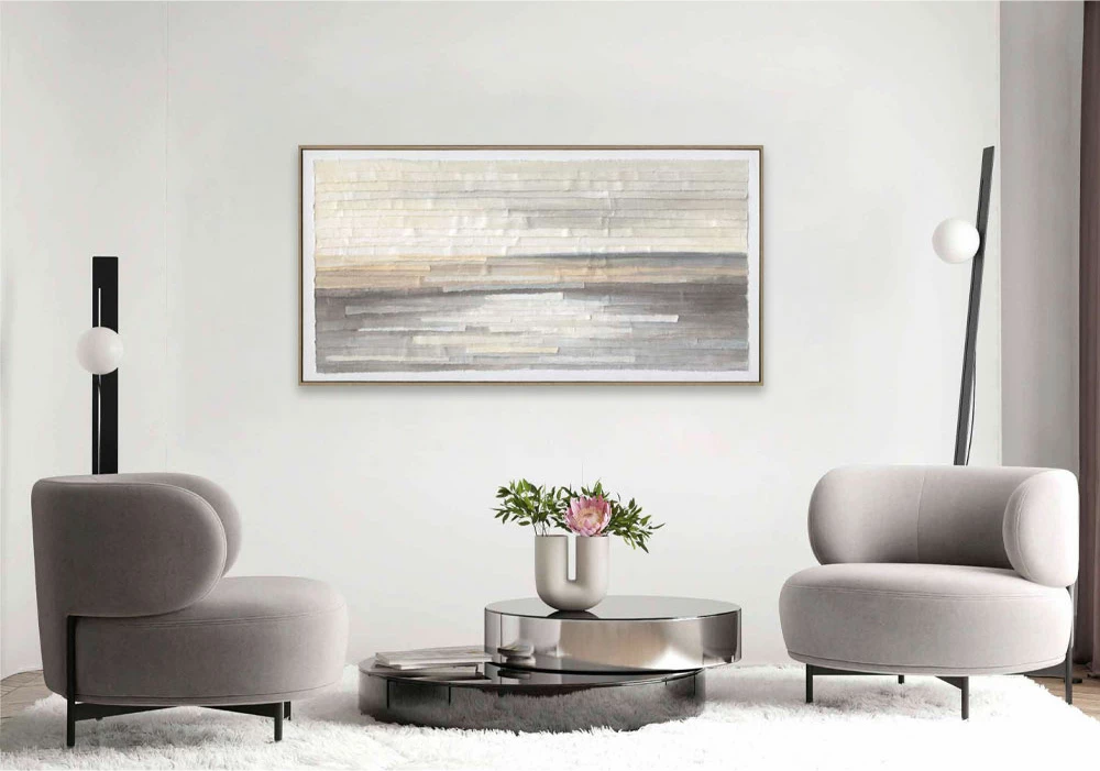 Pikturë dekorative INOLA, kanavacë, ngjyrë e bardhë, bezhë, gri, dru natyral, 60x120x4cm