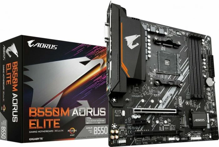 Pllakë amë GIGABYTE B550M AORUS ELITE, AMD B550, AM4, mATX, DDR4 128GB, 2x M.2, 4x SATA3, HDMI, USB 3.2 Gen1