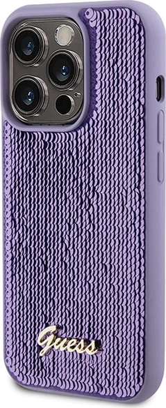 Mbështjellës Guess Sequin Script Metal për iPhone 15 Pro Max, vjollcë