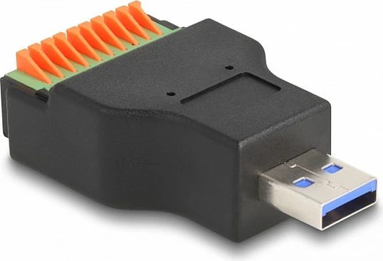 Adapter USB DeLOCK USB 3.2 Gen 1 Type-A në terminal block 10-pin me butona, 5 Gbit/s, zi/jeshil
