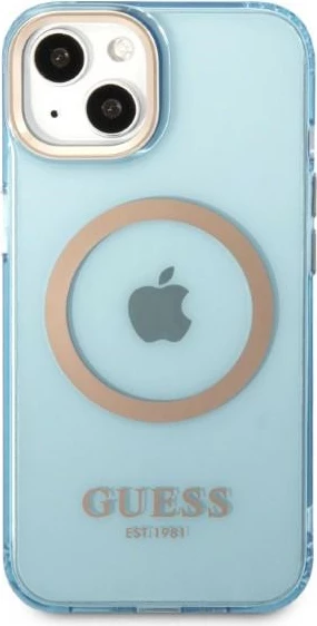 Mbështjellës Guess Gold Outline Translucent MagSafe për iPhone 13, Blu