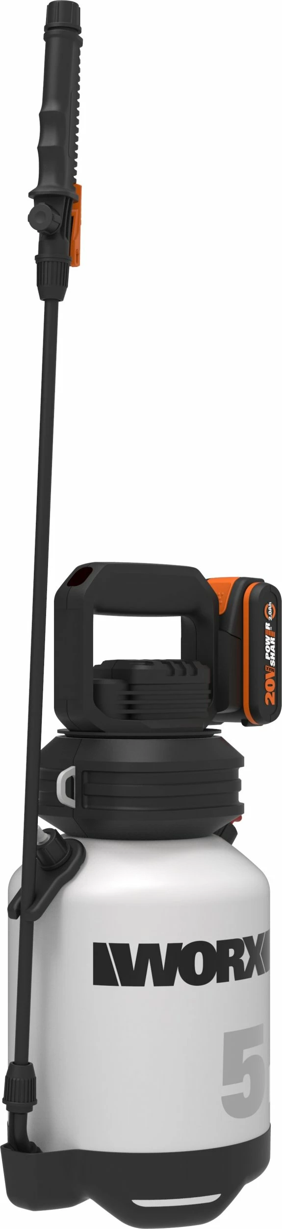 Spërkatës presioni me bateri Worx WG829E 20V 5L, bardhë/zi, set me bateri 2Ah dhe karikues