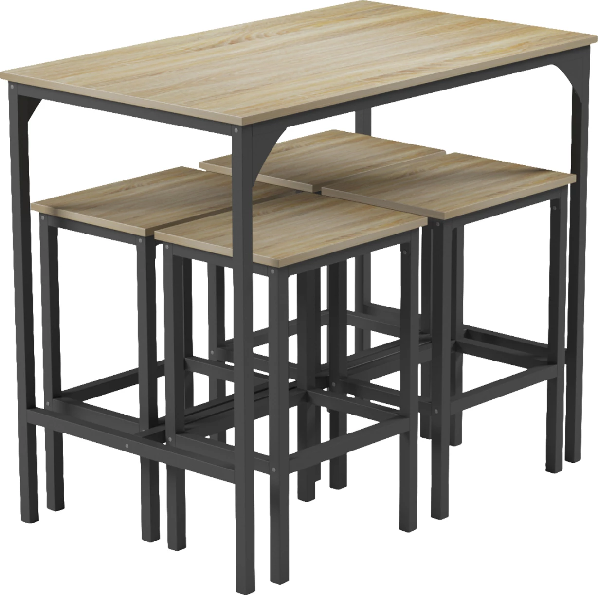 Set për bar, 5 pjesë, BOXY, FH9882.01, korniza metalike të zeza, melaminë në ngjyrë sonama