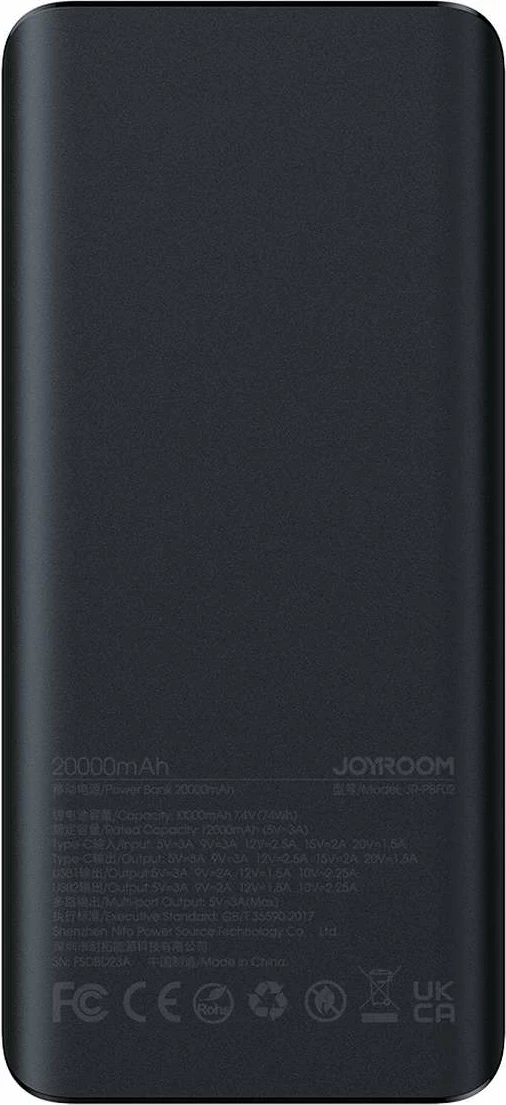 Powerbank Joyroom JR-PBF02, 20000mAh, 30W, me kabllo USB-A në USB-C, e zezë