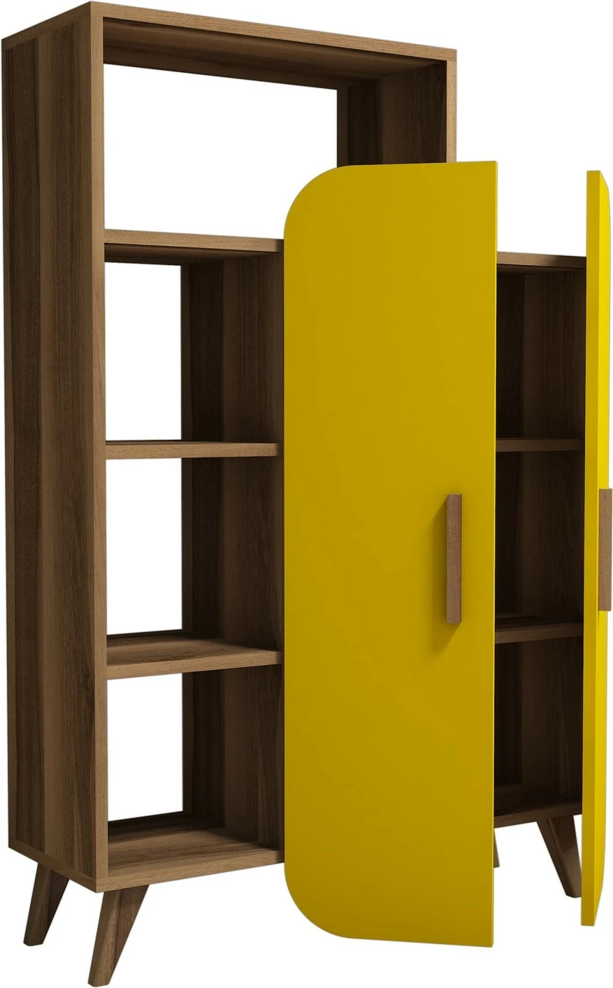 Raft librash Hanah Home, formë moderne, ngjyrë arrë dhe e verdhë