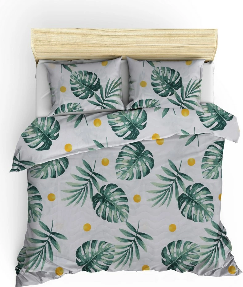 Set mbulesë dysheku dopio, Kapitone Monstera, ngjyrë e bardhë, e gjelbër, e verdhë