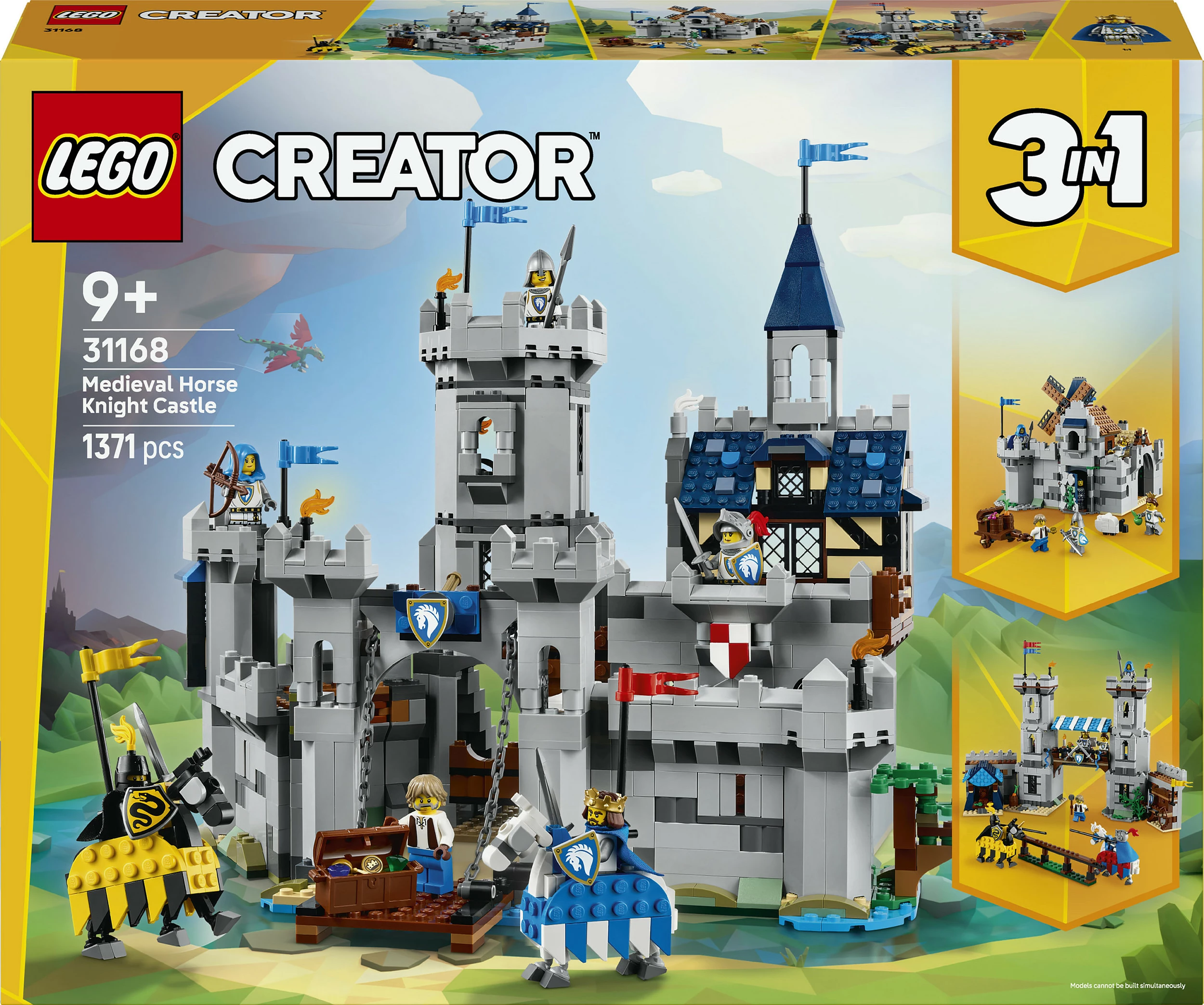 Set LEGO Creator 3in1 Medieval Horse Knight Castle 31168, 1371 copë, multikolor