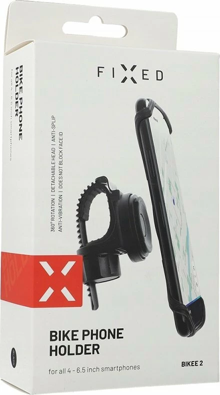 Mbajtëse telefoni për biçikletë Fixed Bikee 2, 4.0–6.5\", rrotullim 360°, e zezë