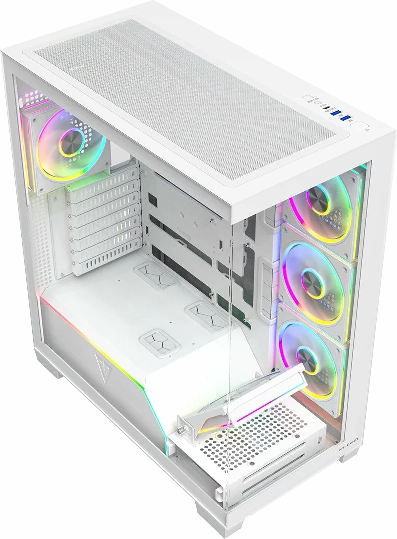 Kasë Modecom Volcano Stellar Plus 5F ARGB AT-STELLAR-PLUS-5F-ARGB-20, ATX Midi Tower, xham i temperuar, USB-C, pa PSU, e bardhë