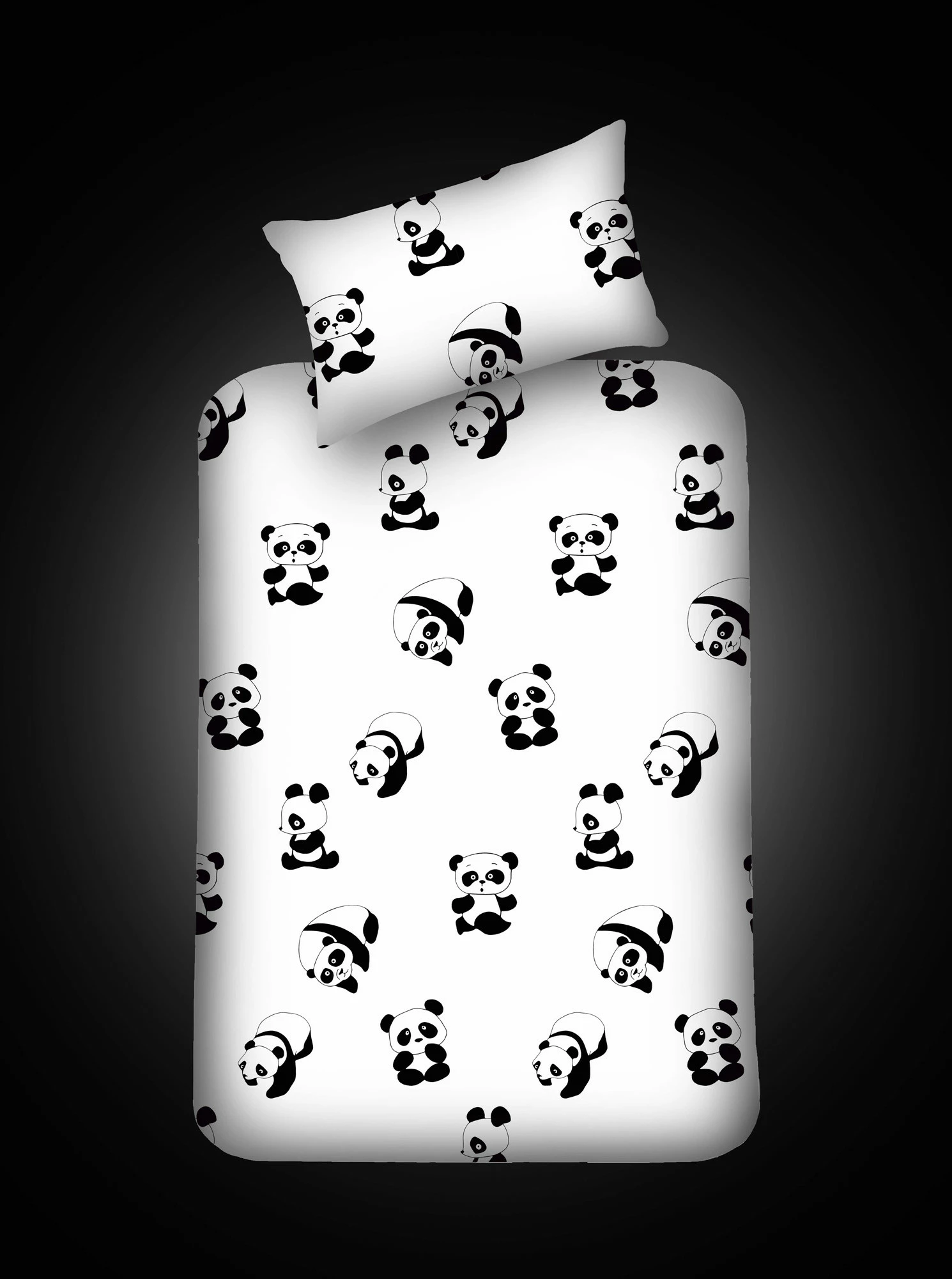 Set çarçafësh për një person, panda, bardh e zi