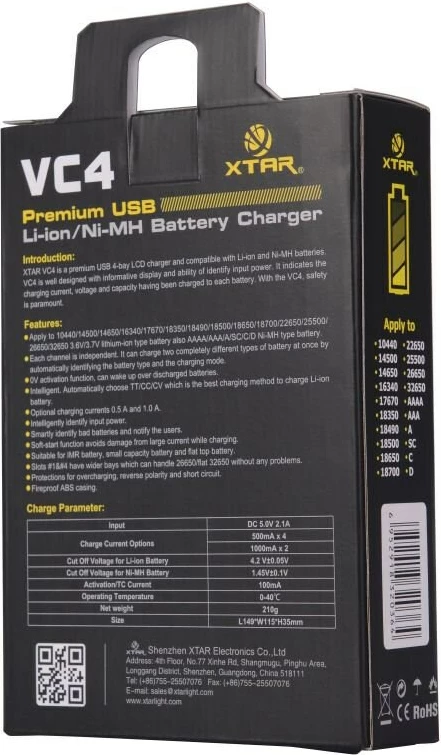 Karikues për bateri XTAR,VC4SL, 18650