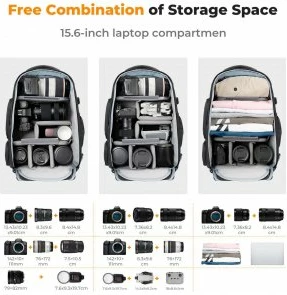Çantë shpine për kamerë K&F Concept Camera Backpack 25L, për laptop 15.6\", 840D e papërshkueshme nga uji, me mbulesë shiu, gri