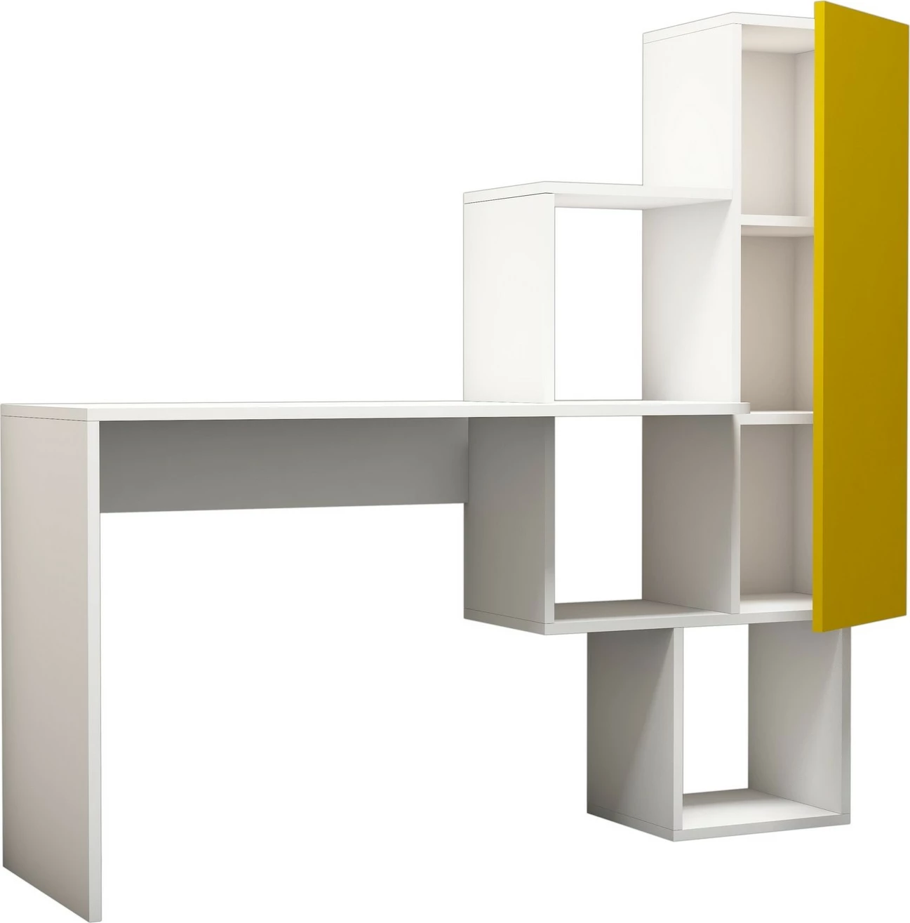 Tavolinë pune me rafte, ngjyrë bardhë-verdhë, Açelya, Hanah Home