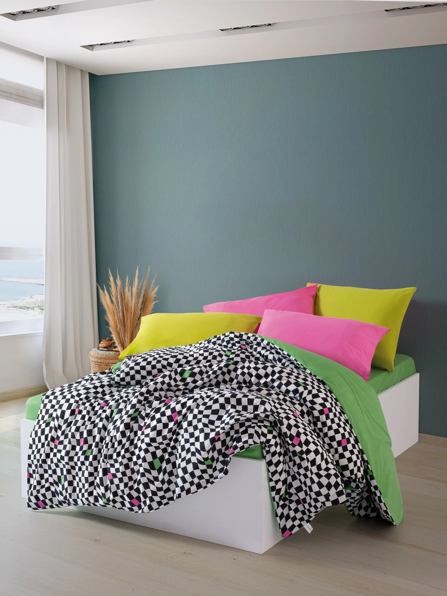 Set mbulesë për jorgan king size Ranforce, ngjyrë e gjelbër, e bardhë, e zezë, L'Essentiel Linge de Maison, Dazzle