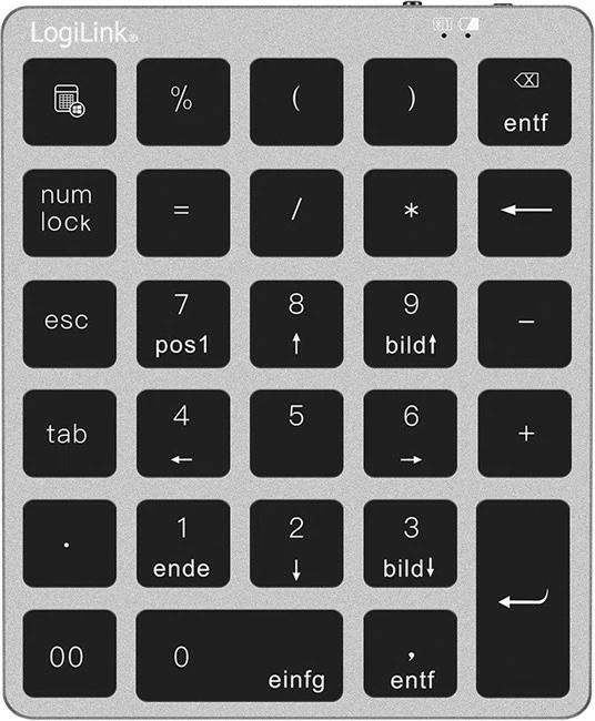 Tastierë numerike pa kabllo LogiLink ID0212, Bluetooth 5.0, 28 taste, USB-C, Argjend