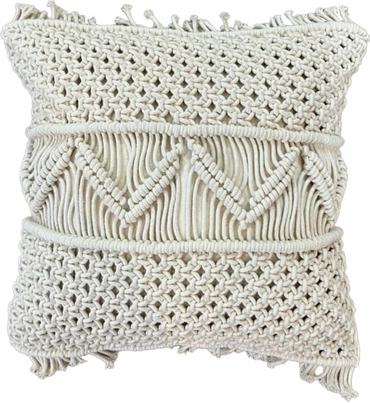 Jastëk dekorativ Kaia, makrame, pambuk-poliester, 45x45cm, ngjyrë fildishi