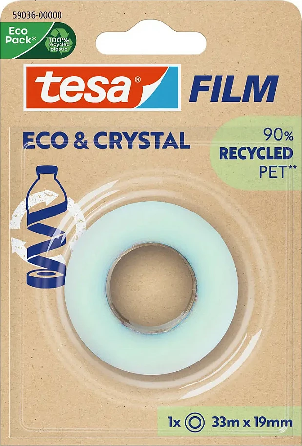 Shirit ngjitës Tesa Eco & Crystal 33 m x 19 mm, PET i ricikluar, transparent