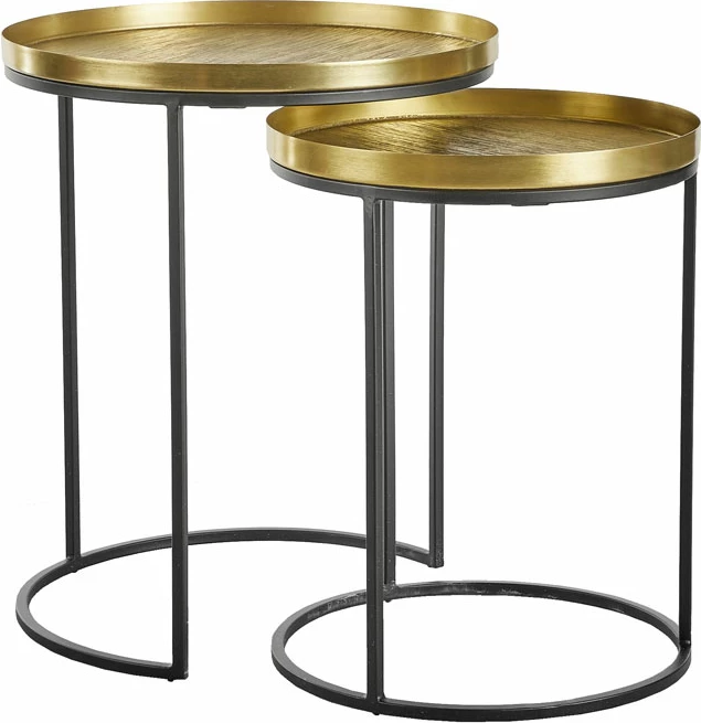 Set tavolinash anësore Totale, 2 copë, ngjyrë bronzi antik dhe e zezë, 49x49x56