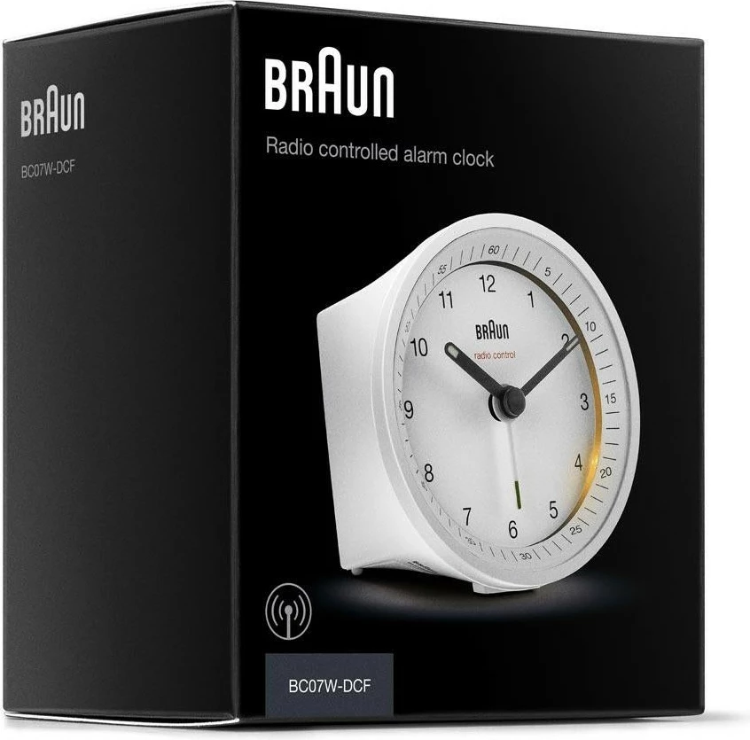 Alarm Braun BC07W-DCF, analog, radio kontroll, bardhë