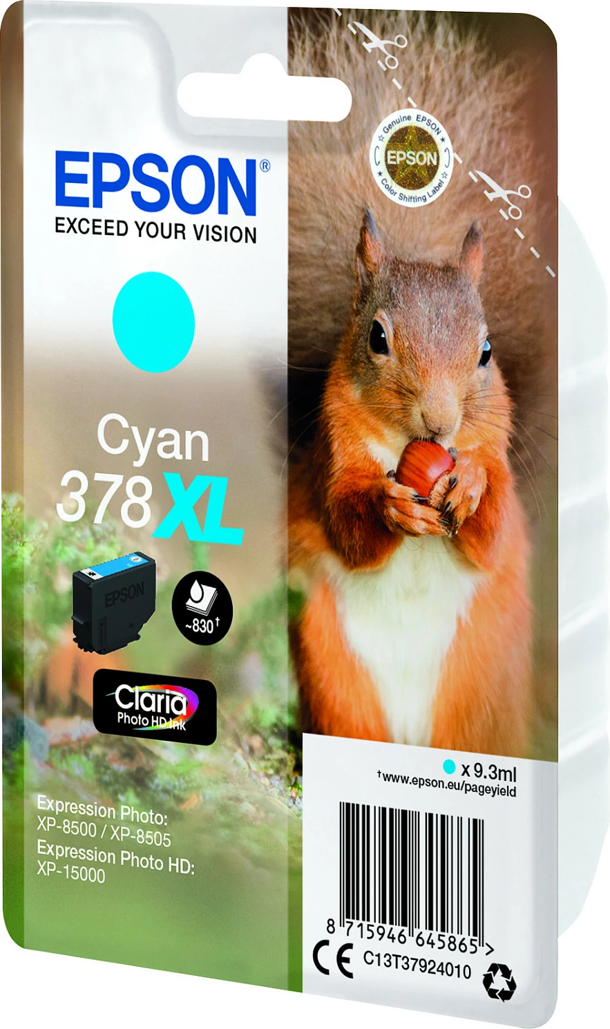 Toner Epson Squirrel Singlepack Cyan 378XL, Claria Photo HD, 9.3 ml